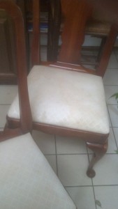 We cleaned a brutal stain of a white upholstered chair in Guilford CT