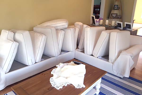 White sectional sofa for a customer in Madison.